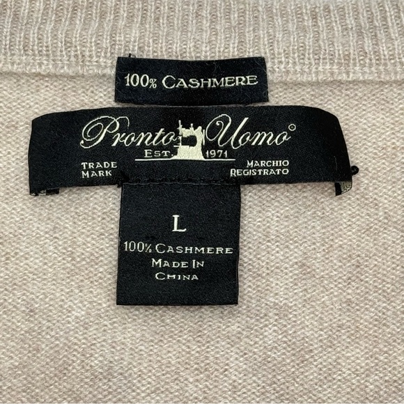 Pronto Uomo Mens Cashmere Sweater Size L Beige V-Neck Preppy Old Money Luxury - Picture 3 of 7